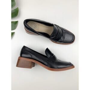 Vince Camuto Eckinti Penny Loafers Black Leather Shoes Square Toe Women's 8.5